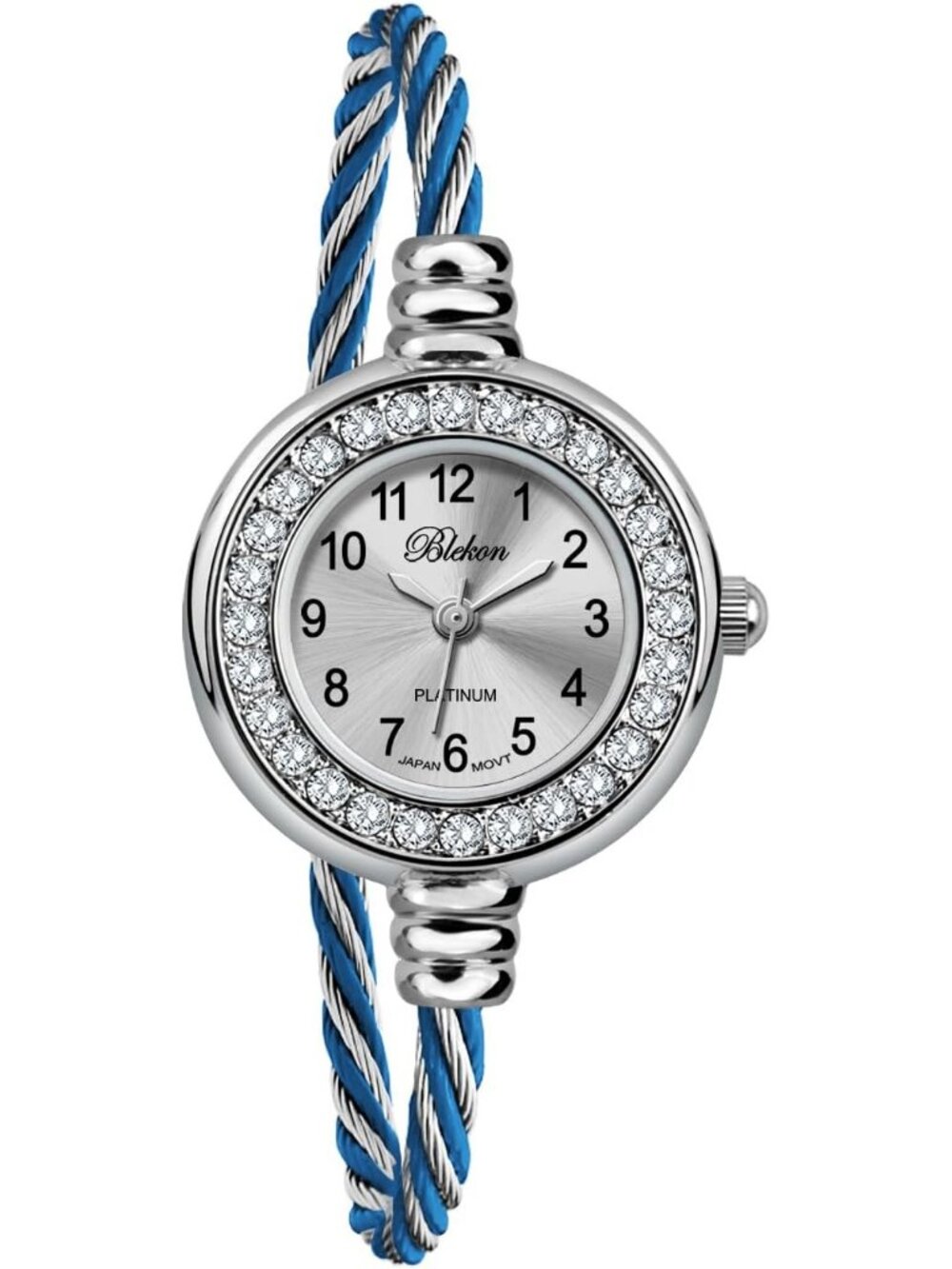 Women's Rhinestone Silver/Blue Round Analog Display Arabic Number Bracelet Watch - Picture 4 of 7